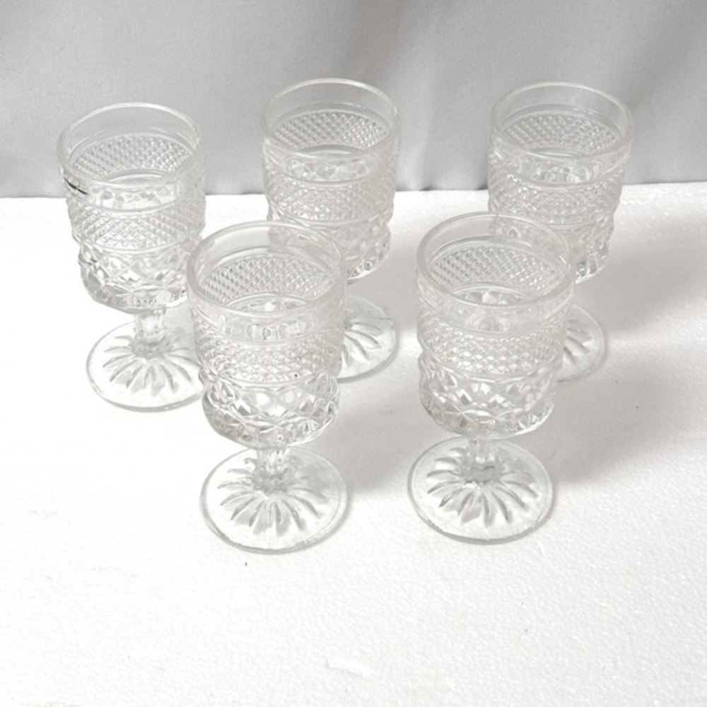 Anchor Hocking‎ WEXFORD Water Wine Goblets Glass Clear Holiday Vintage Set of 5 - Picture 2 of 8